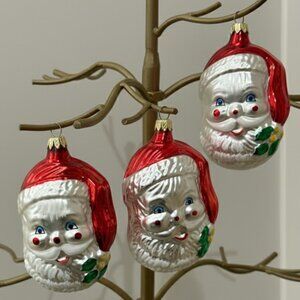 Vintage Mercury Glass Santa Faces (3) Christmas Ornament